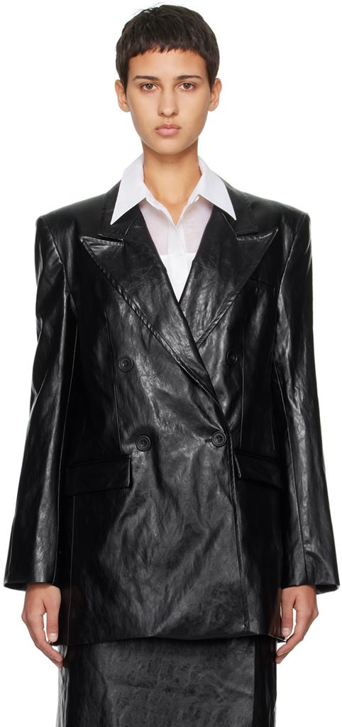 Esse Studios Black Milos Faux-Leather Blazer