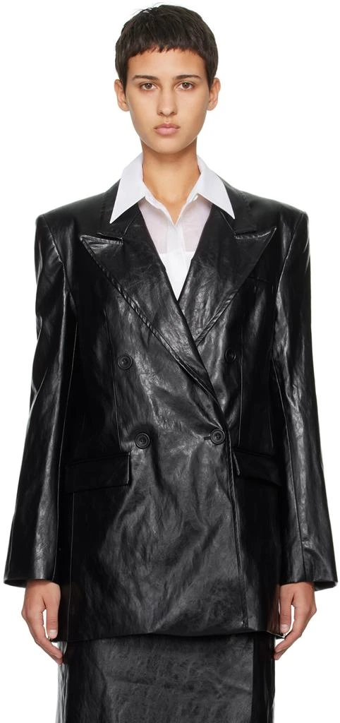 Esse Studios Black Milos Faux-Leather Blazer 1