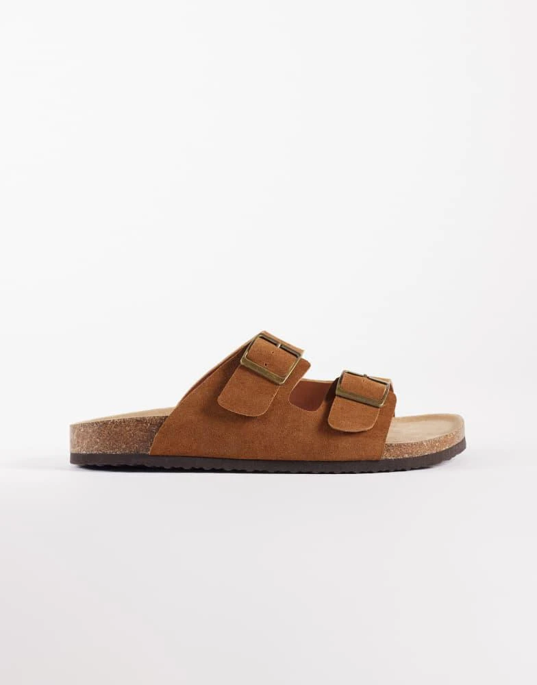 ASOS ASOS DESIGN two strap sandals with cork sole in tan bonded suede 2
