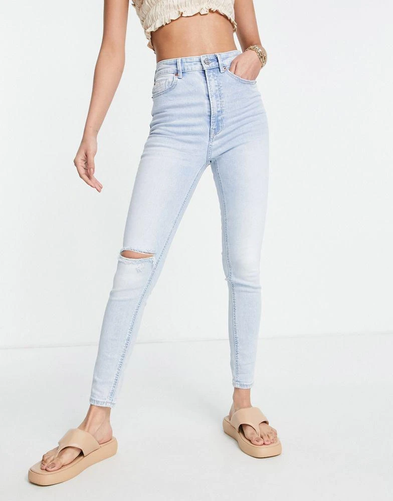 Stradivarius Stradivarius Tall super high waist skinny jean in in light blue 4