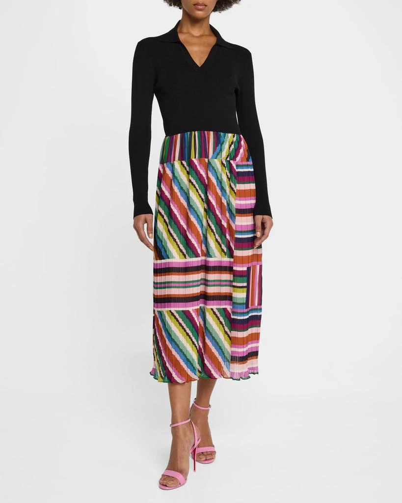 Tahari The Mave Pleated Mixed Media Midi Dress 4