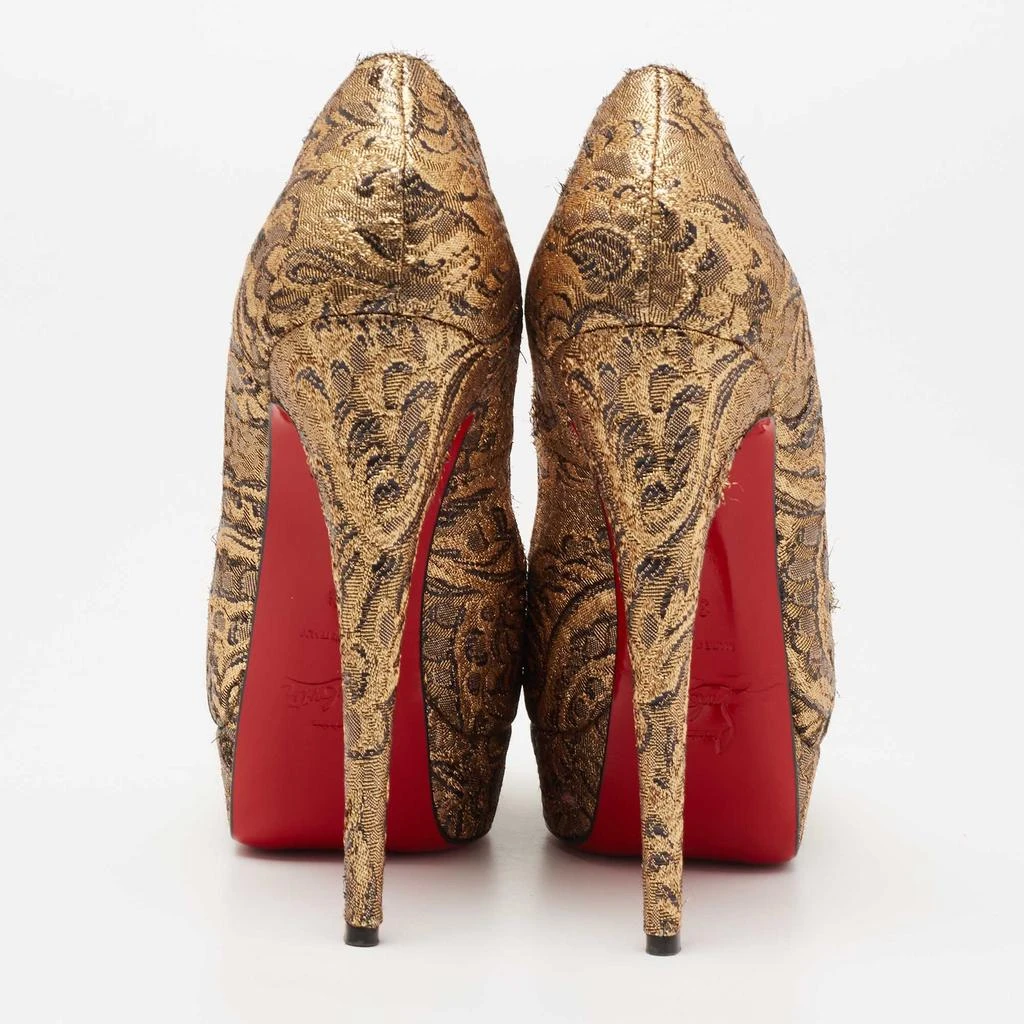 Christian Louboutin Christian Louboutin Gold Brocade Fabric Lady Peep-Toe Platform Pumps Size 38 5