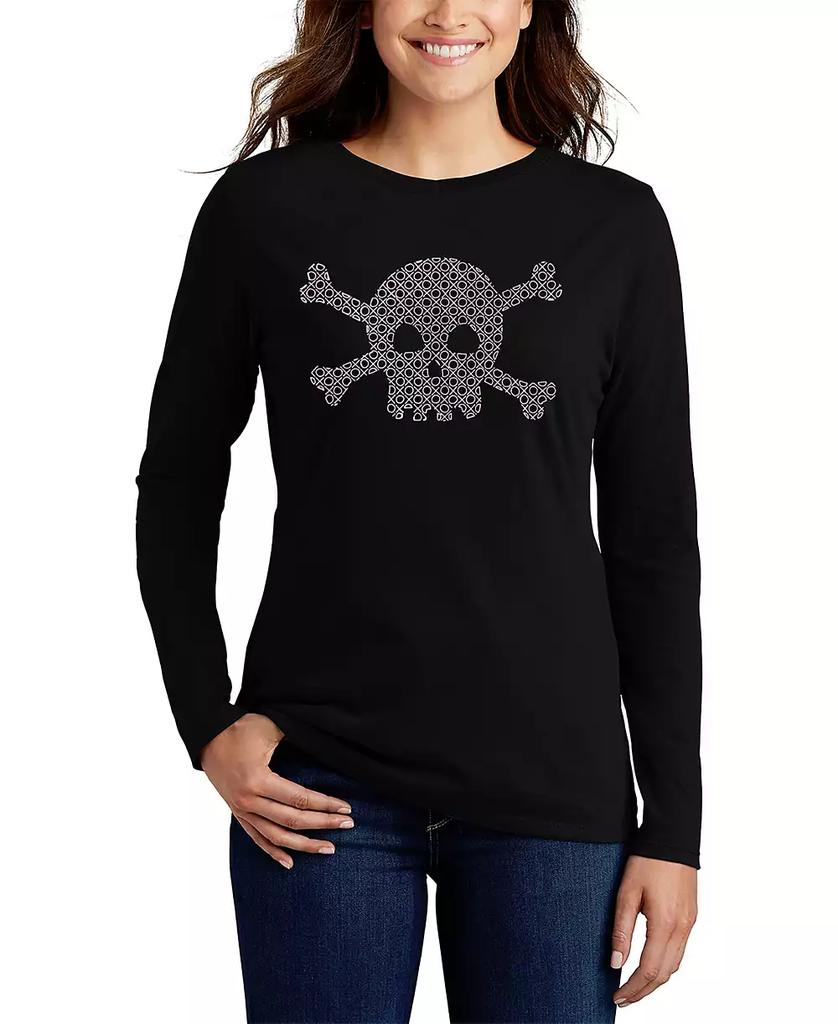 LA Pop Art Women's Long Sleeve Word Art XOXO Skull T-shirt
