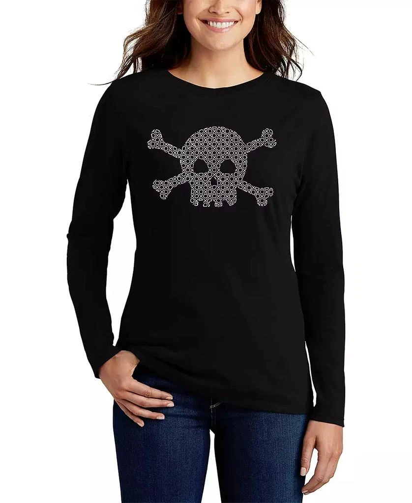 LA Pop Art Women's Long Sleeve Word Art XOXO Skull T-shirt 1