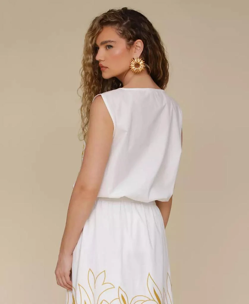 Avec Les Filles Women's Sleeveless Embroidered Drawstring-Hem Top 5