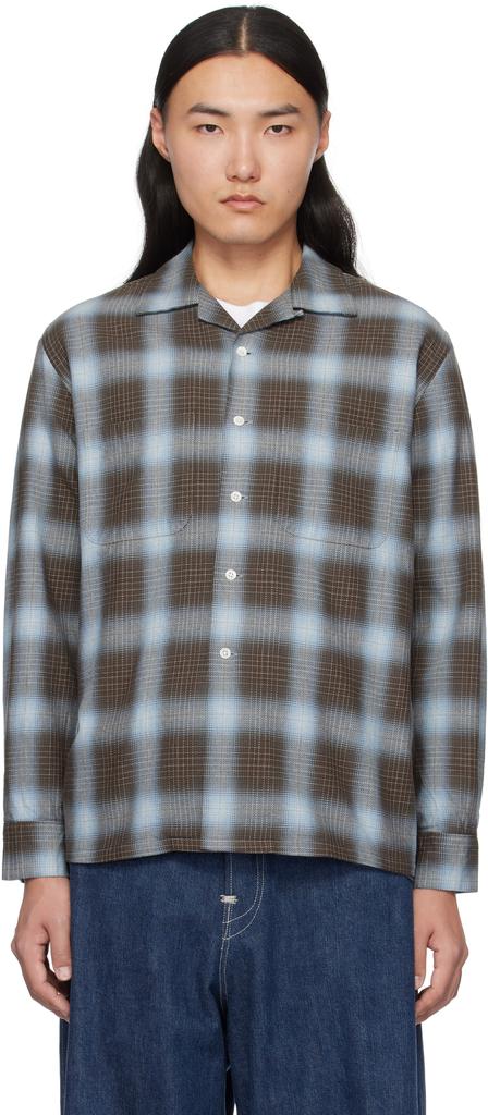 Shop Brown & Blue Open Collar Indigo Ombre Plaid Shirt on Sale at