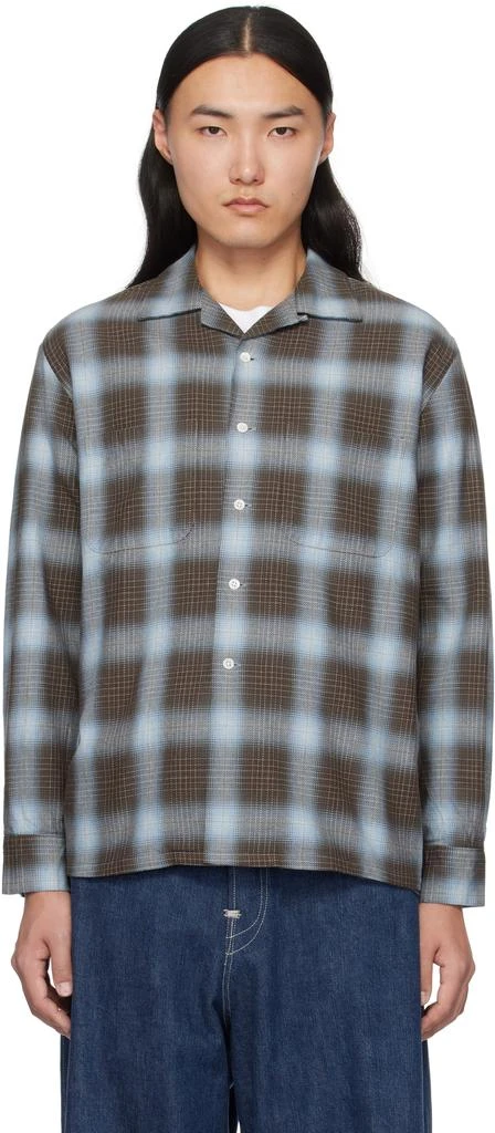 BEAMS PLUS Brown & Blue Open Collar Indigo Ombre Plaid Shirt 1
