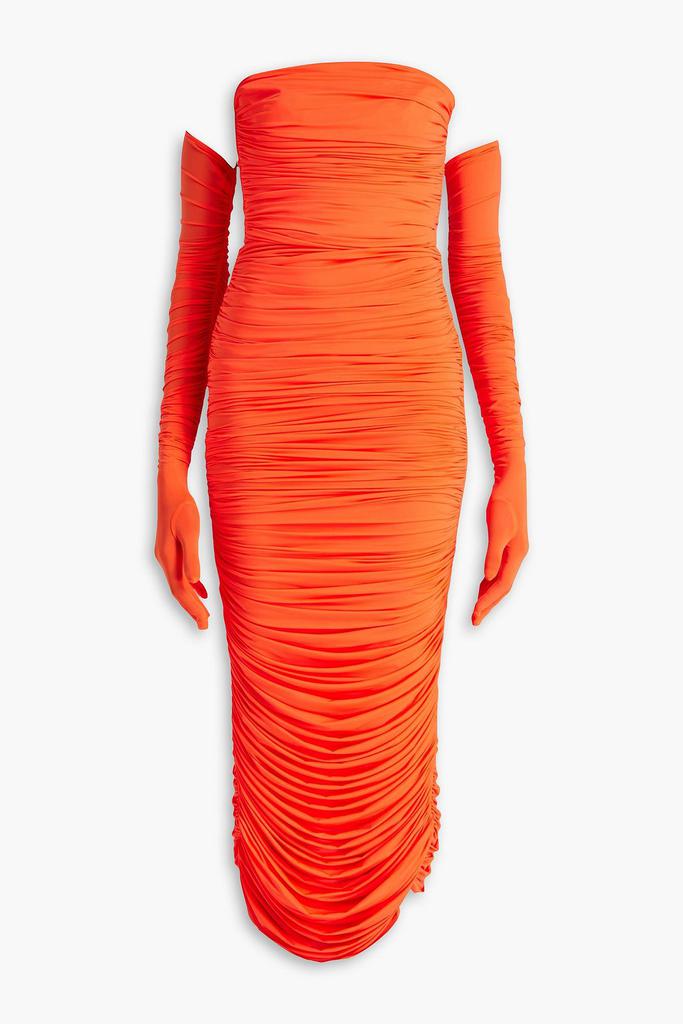 Alex Perry Strapless ruched neon stretch-jersey midi dress