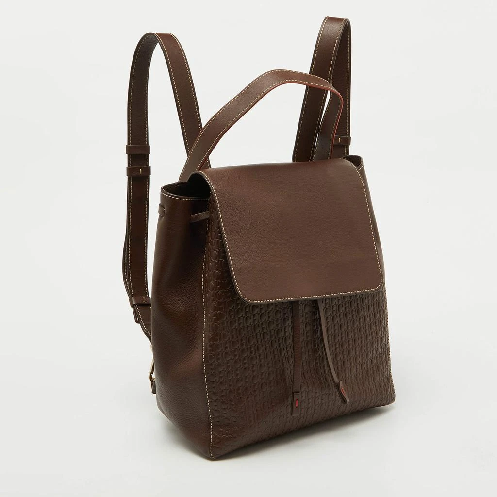 CH Carolina Herrera CH Carolina Herrera Brown Monogram Embossed Leather Flap Backpack 3