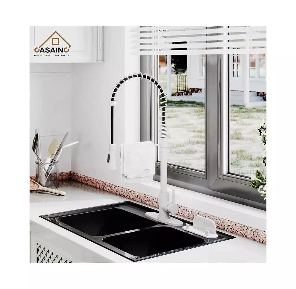 CASAINC Spring Pull Down Sprayer Kitchen Faucet with Dual-Function Spray Head and Deck Plate 2
