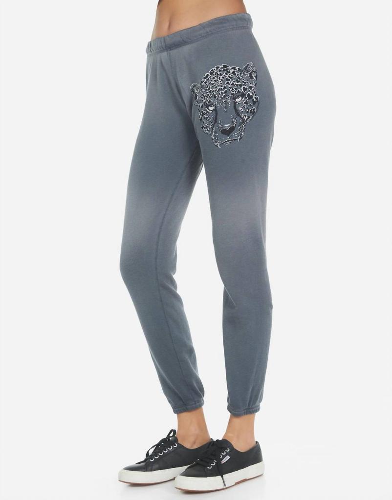 Lauren Moshi Brynn Heart Leopard Sweatpants In Grey