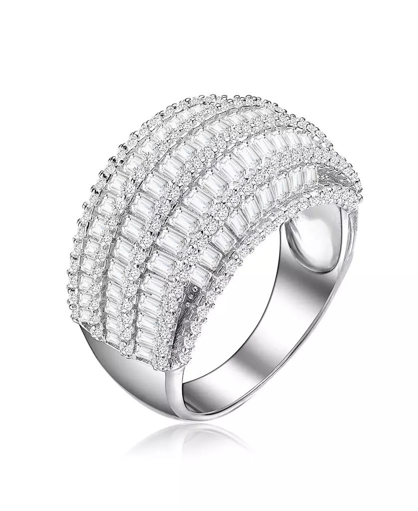 Genevive Sterling Silver with White Gold Plated Clear Round Cubic Zirconia Cluster Cocktail Ring
