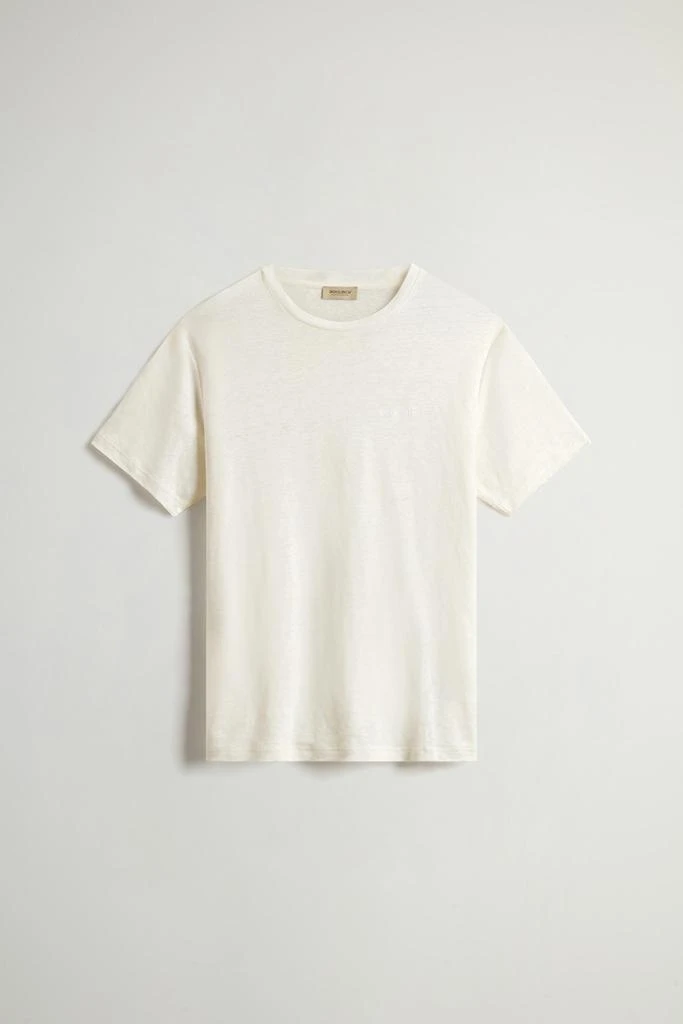 Woolrich Pure Linen T-Shirt with Embroidered Logo - Men - Blue 5