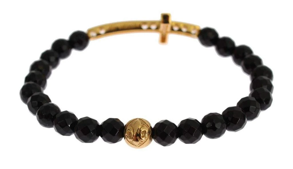 Nialaya Nialaya Agate Stone Gold CZ Cross 925 Silver Bracelet 6