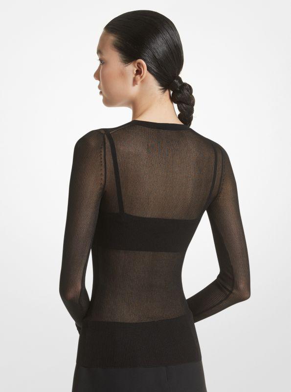 michael_kors Ribbed Sheer Viscose Blend Sweater and Bra Top