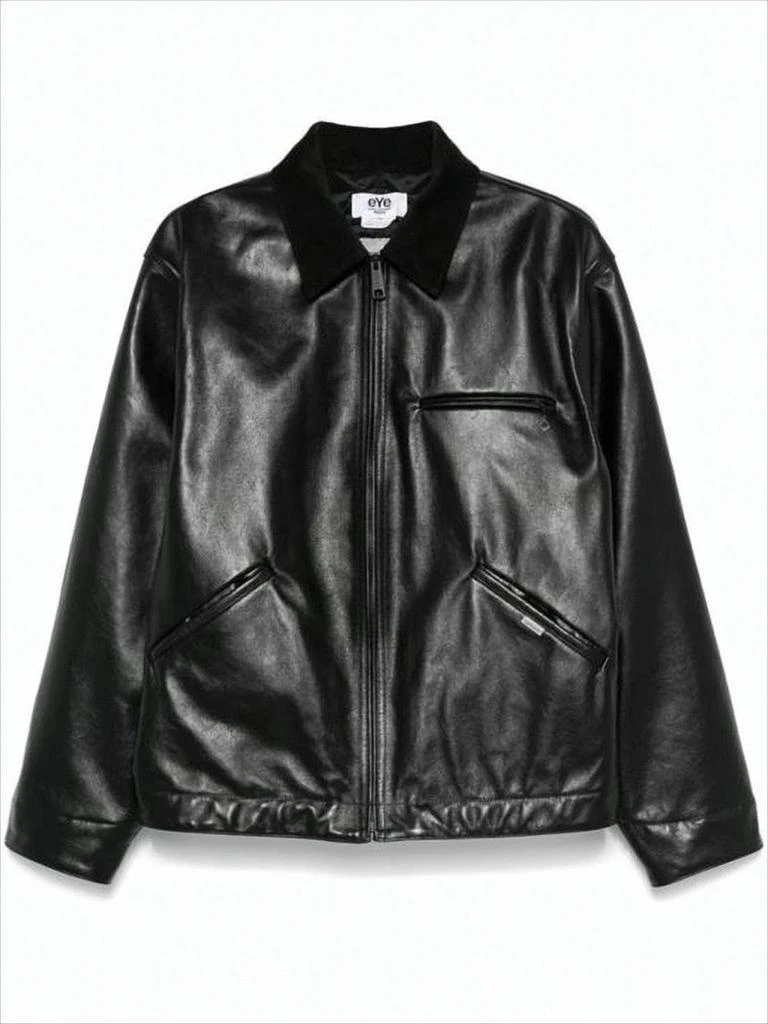 Junya Watanabe Structured Black Leather Jacket With Zippered Pockets