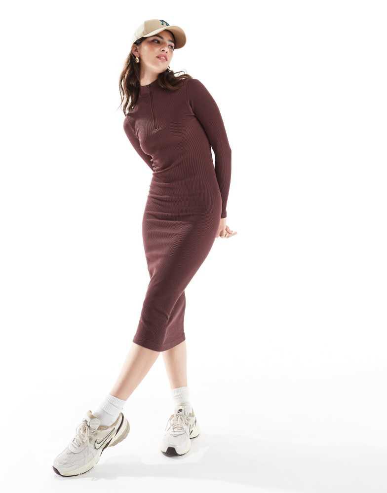 HERA Hera Womens ribbed base long sleeve midi dress in mahogany brown