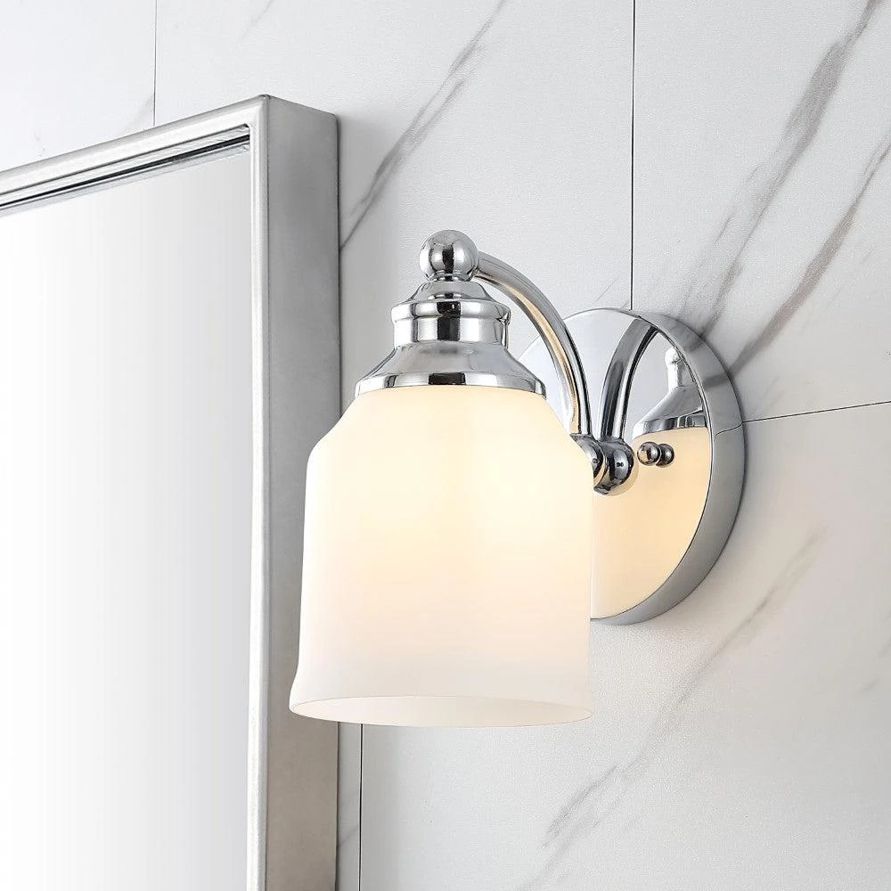 JONATHAN Y Lydia 5.13" 1-Light Iron/Frosted Glass Farmhouse Cottage LED Vanity Light