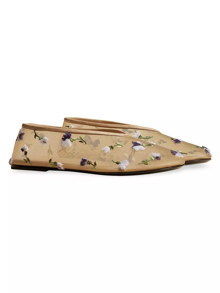 Khaite Marcy Floral Embroidered Mesh &amp; Leather Flats 2