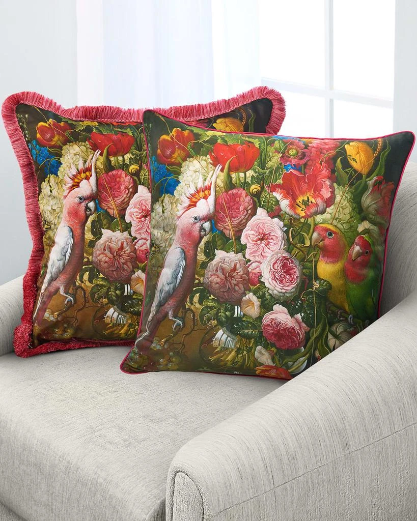 Yana Movchan Floral With Love Birds Silk Pillow 2