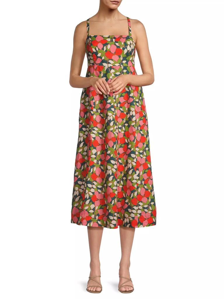 Birds of Paradis Sandrine Floral Linen Midi-Dress 2