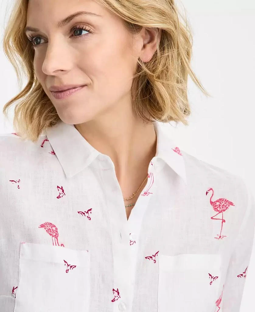 Charter Club Women's Linen Flamingo-Print Roll-Tab Shirt, Exclusively at Macy's 3