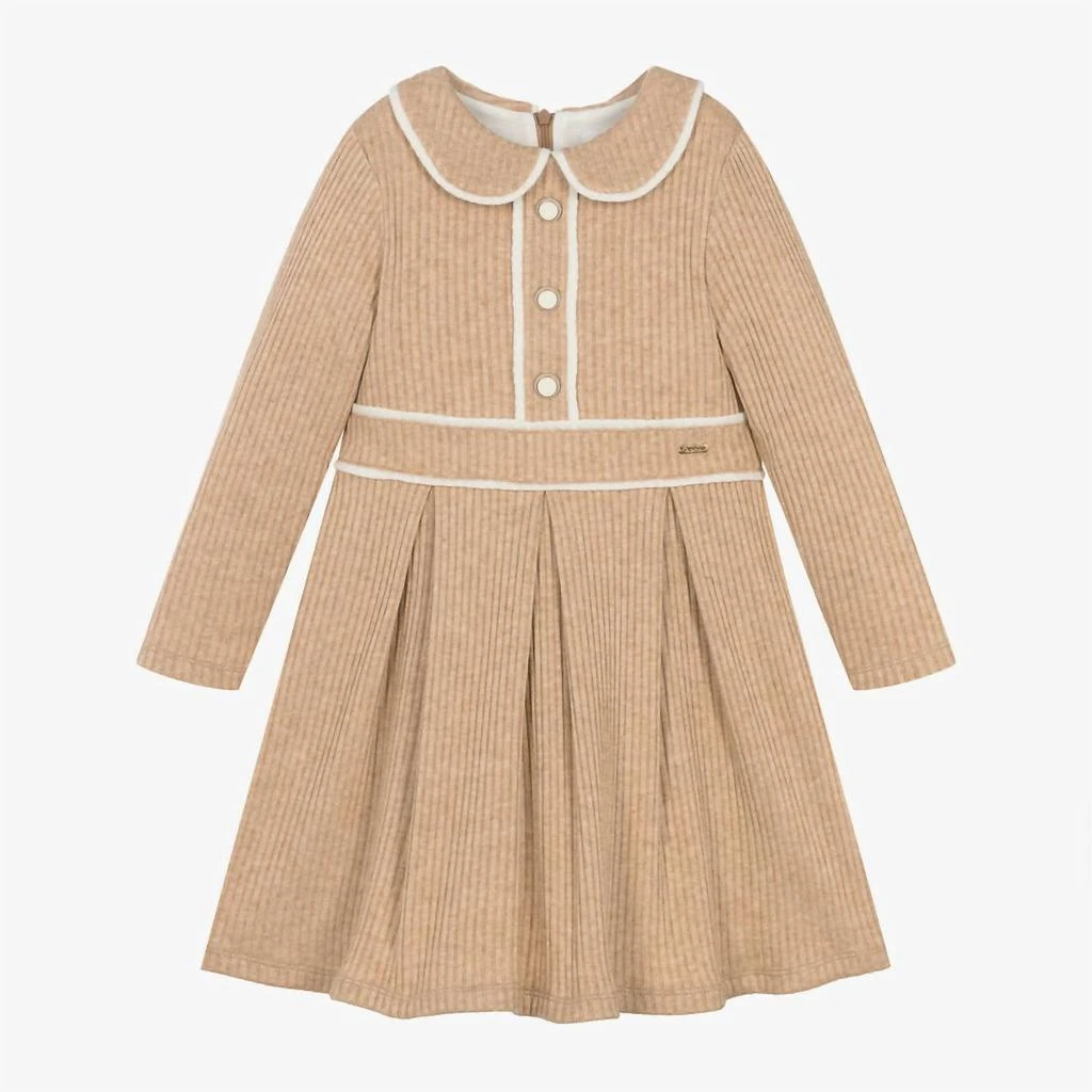 Patachou Girl's Knit Dress In Beige 1