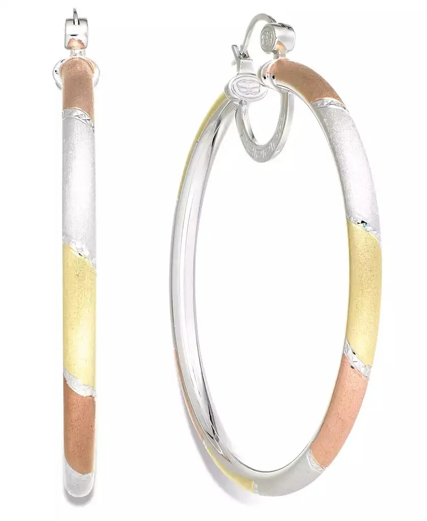 Simone I. Smith Platinum, 18k Rose Gold and 18k Gold over Sterling Silver Earrings, Extra-Large Tri-Color Hoop Earrings