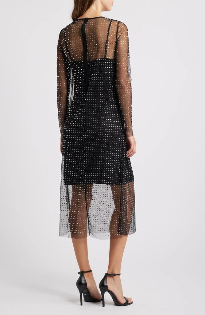 Halogen Crystal Detail Long Sleeve Mesh Overlay Midi Dress 2