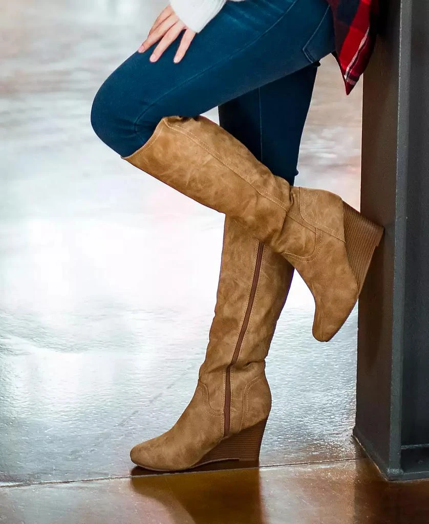 Journee Collection Women's Langly Knee High Wedge Boots 13