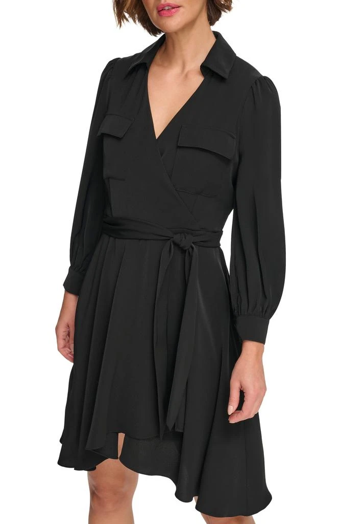 DKNY Long Sleeve Faux Wrap Shirtdress 6