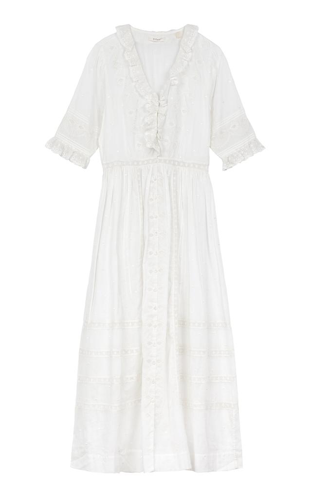 DÔEN DÔEN - Rosabella Embroidered Organic Cotton Midi Dress - White - L - Moda Operandi