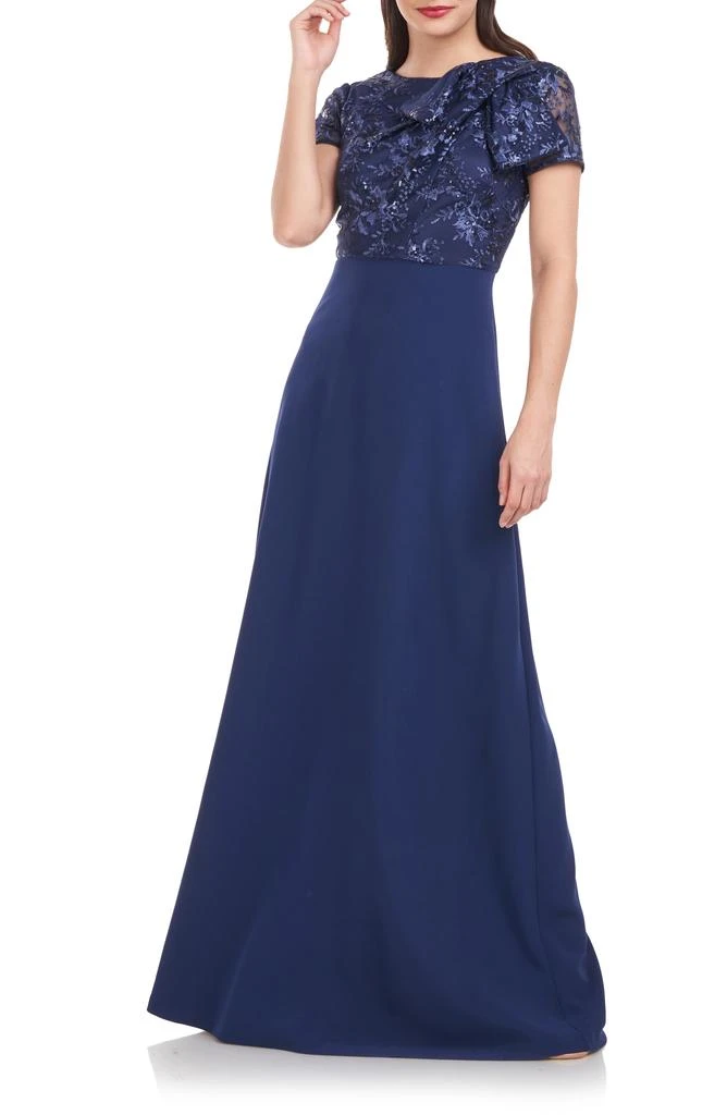 JS Collections Rae Floral Embroidered Bow Detail A-Line Gown 1
