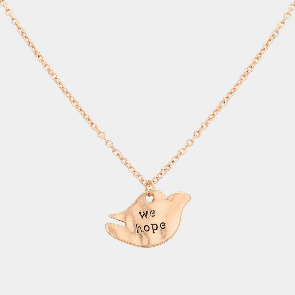 FASHNZFAB "We Hope" Message Pigeon Pendant Necklace