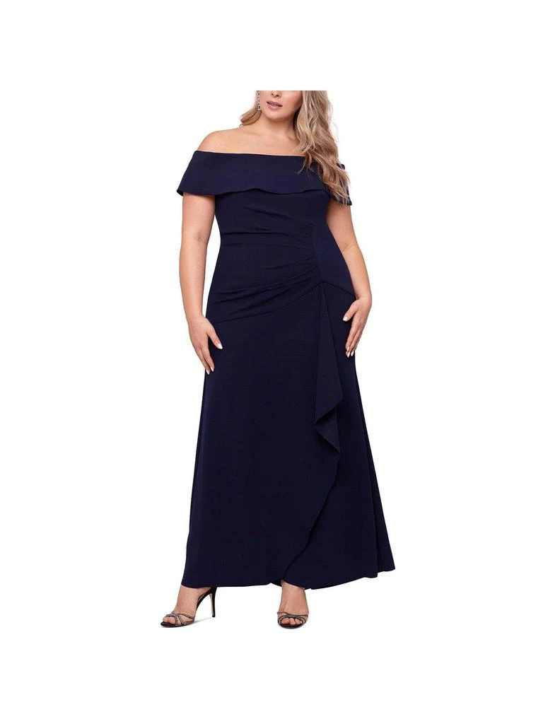 XSCAPE Plus Womens Off-The-Shoulder Ruffled Evening Dress 1