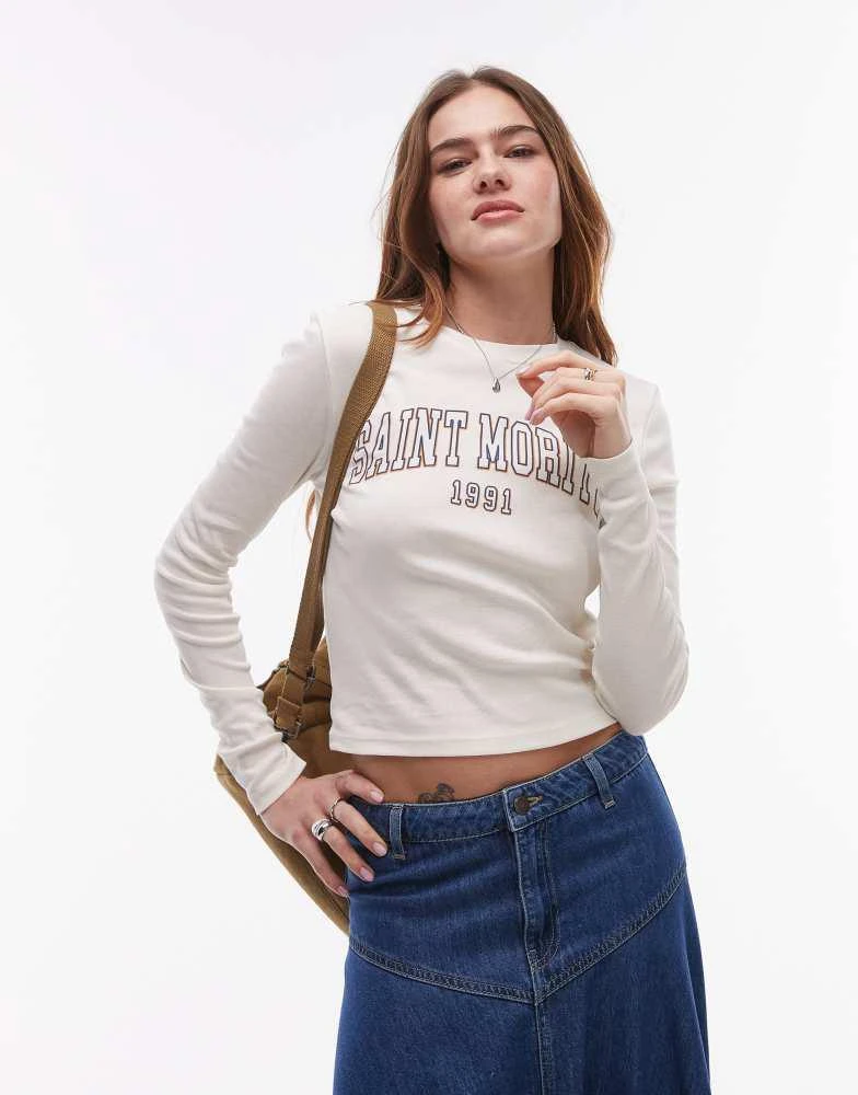 Topshop Topshop graphic saint moritz long sleeve baby tee in ivory 3