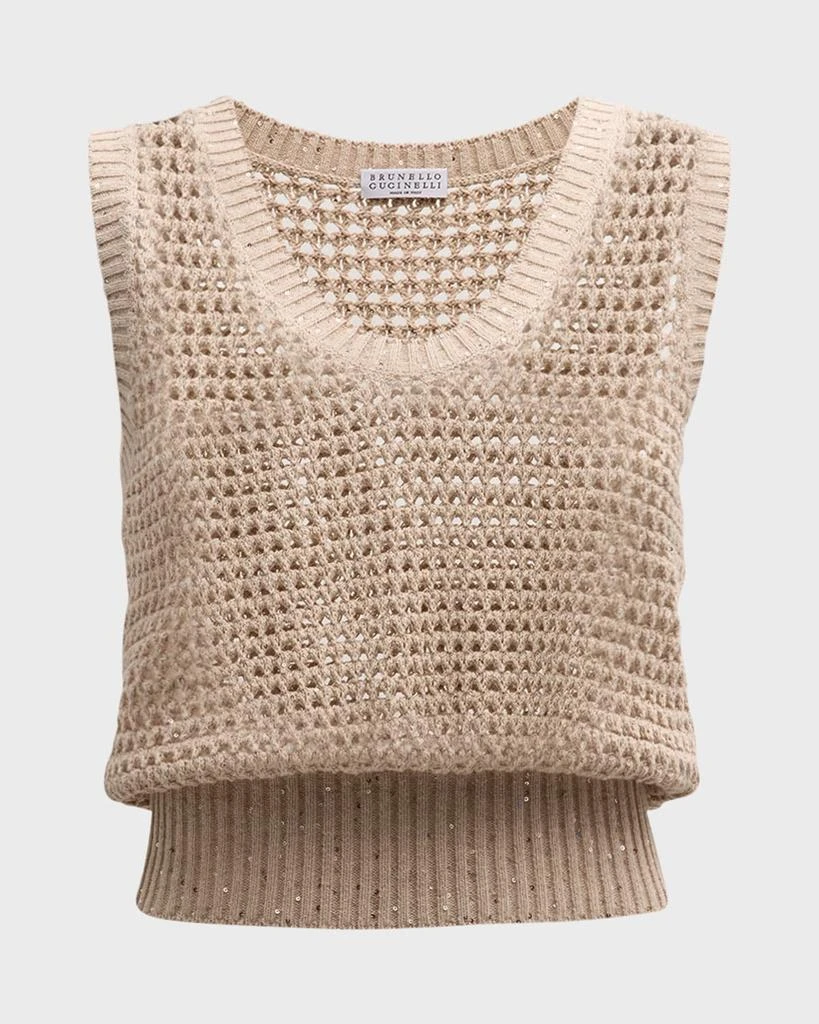 Brunello Cucinelli Open-Knit Tank Top with Sequin Detail 2