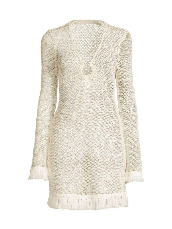 Ramy Brook Cassie Embellished Fringe Mini Cover Up Dress 5