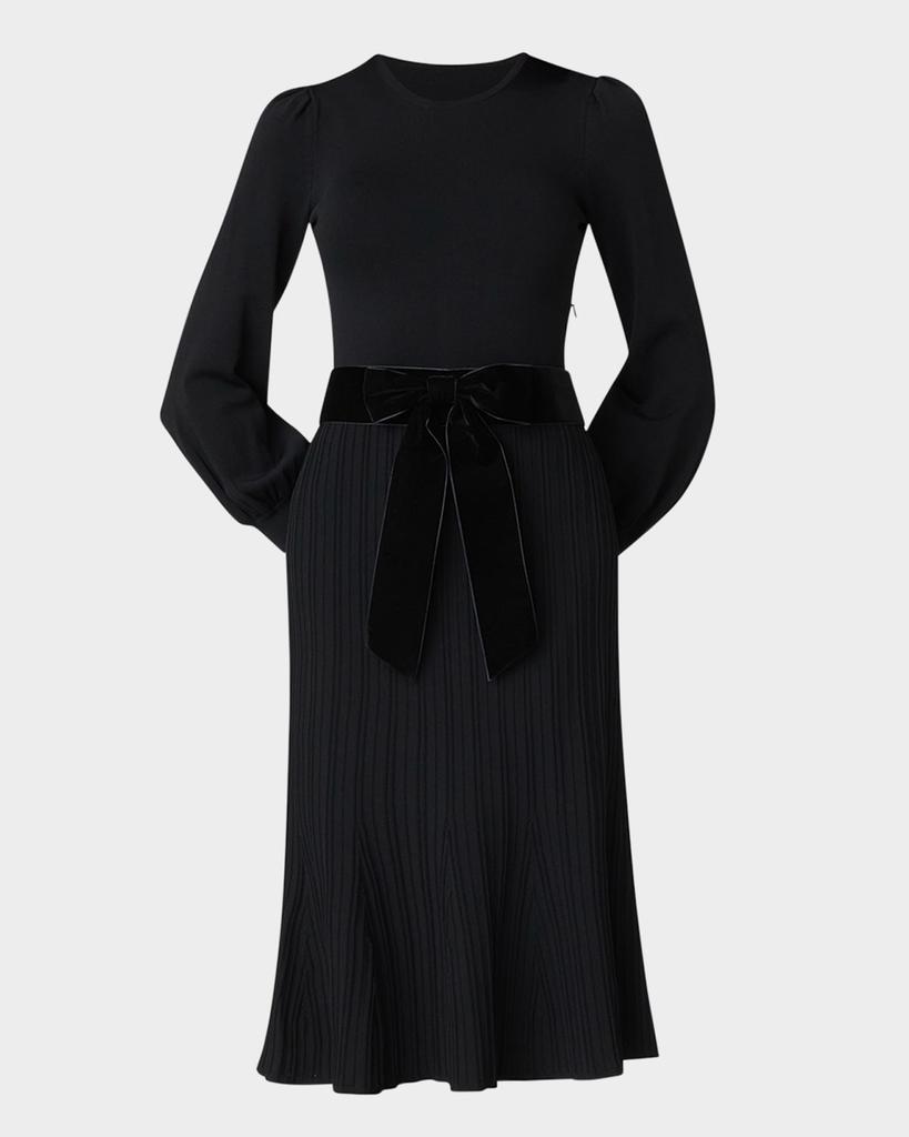 Shoshanna Ida Ribbed Bow-Front Midi Dress