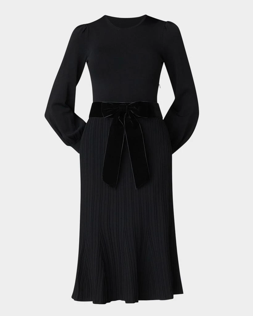 Shoshanna Ida Ribbed Bow-Front Midi Dress 1