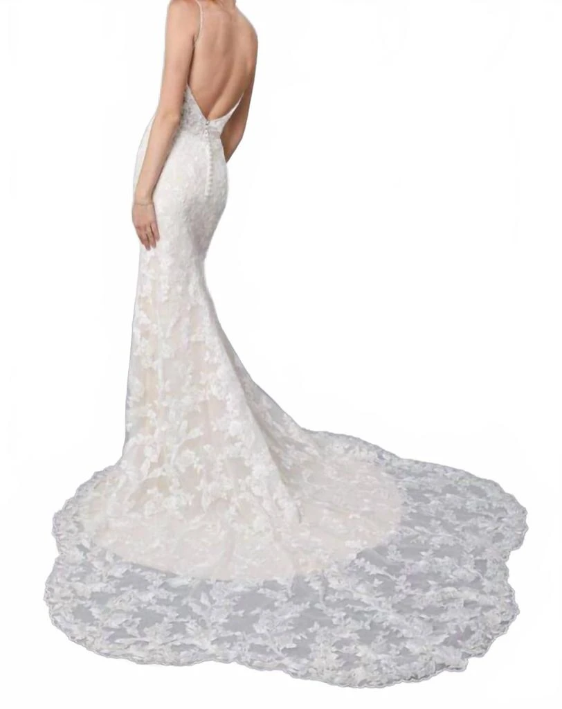 MORILEE Claudine Petal Train Scoop Neck Wedding Gown In Ivory - Champagne - Honey 2