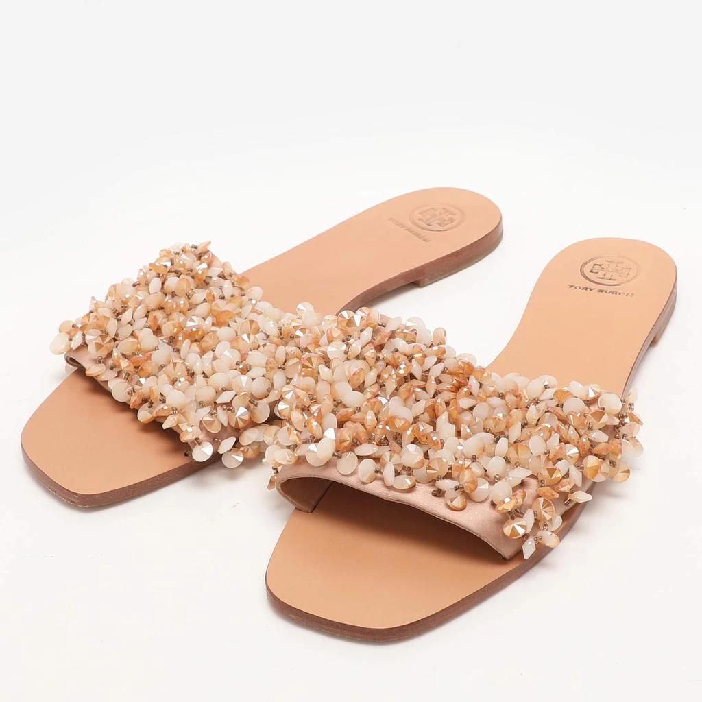 Tory Burch Tory Burch Beige Satin Embellished Logan Slide Sandals Size 39.5 2