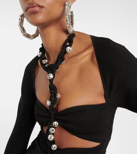 AREA Chain-link crystal-embellished jersey bodysuit 5