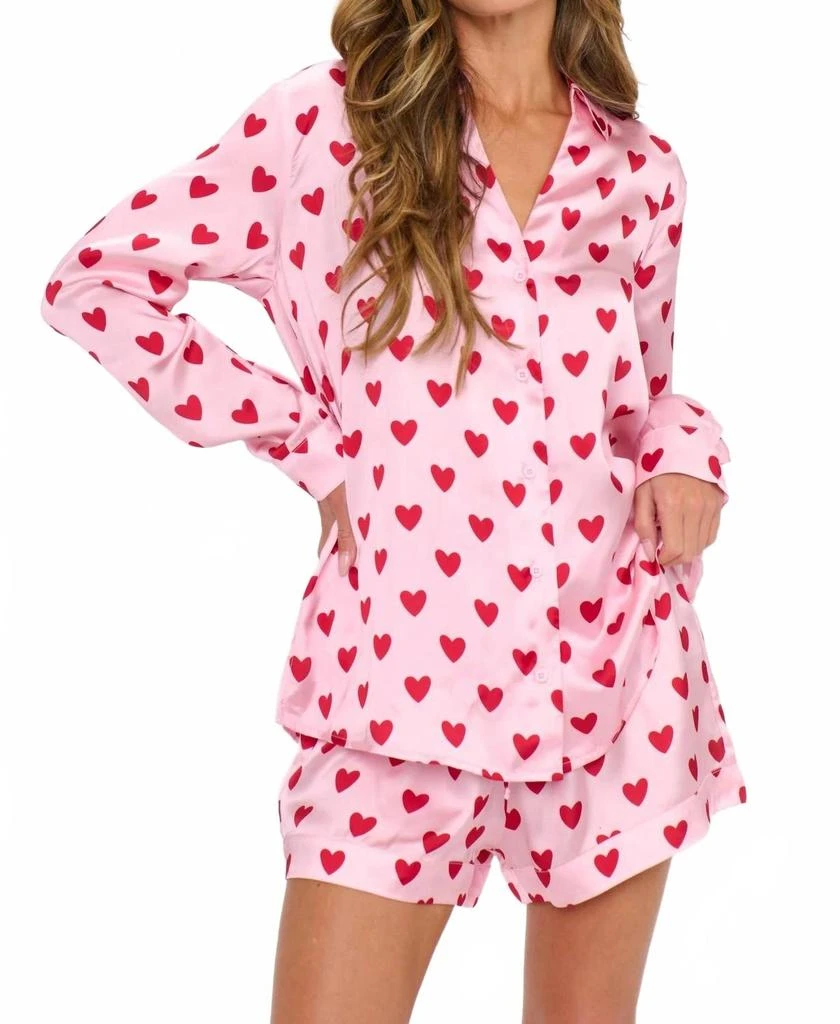 Show Me Your Mumu Early Riser Pajama Set In Pink Queen Of Hearts