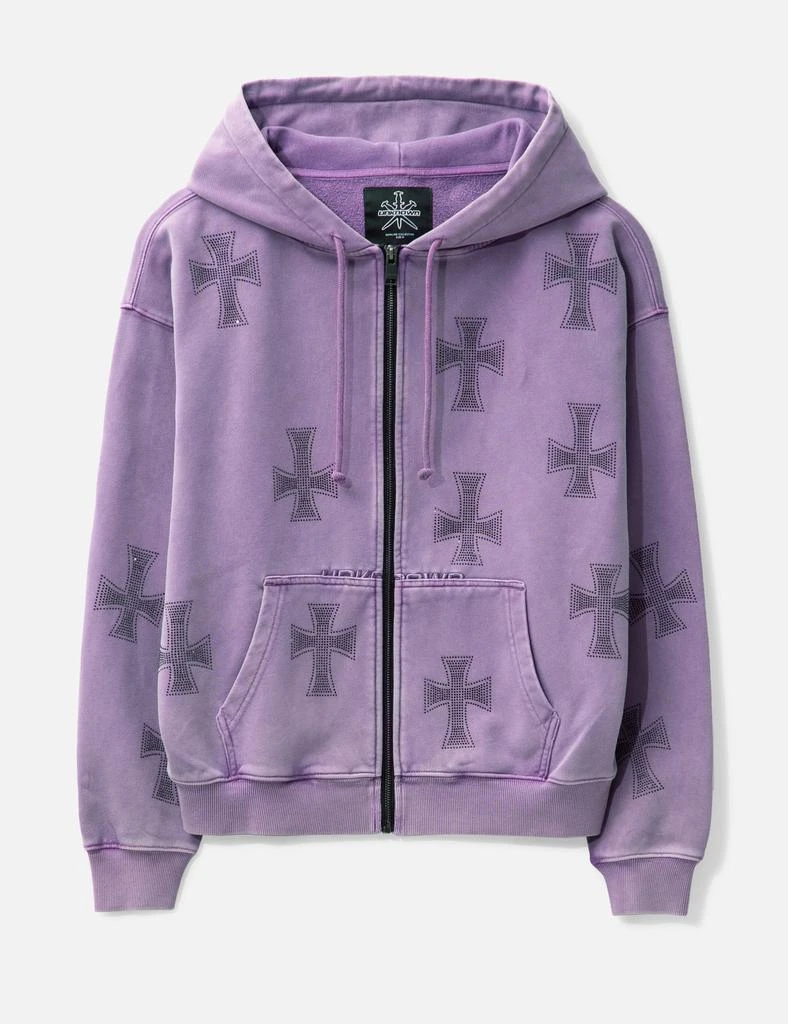 UNKNOWN WASHED PURPLE BLACK RHINESTONE HOODIE 1