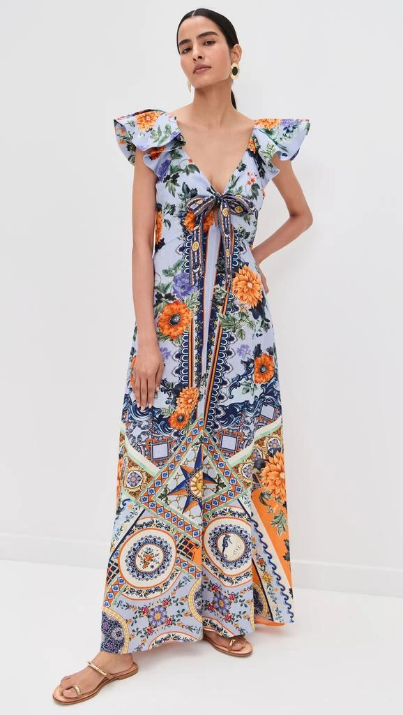 Camilla Tie Front Frill Sleeve Long Dress 1