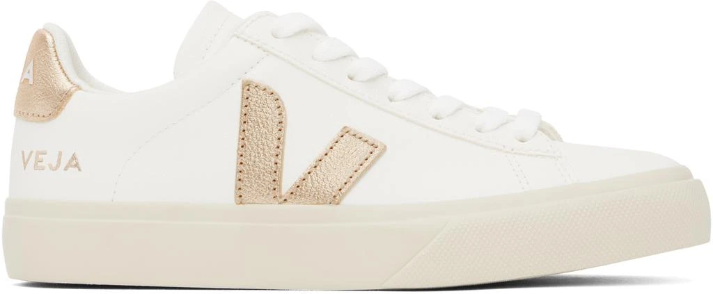 Veja White & Gold Campo Leather Sneakers 1