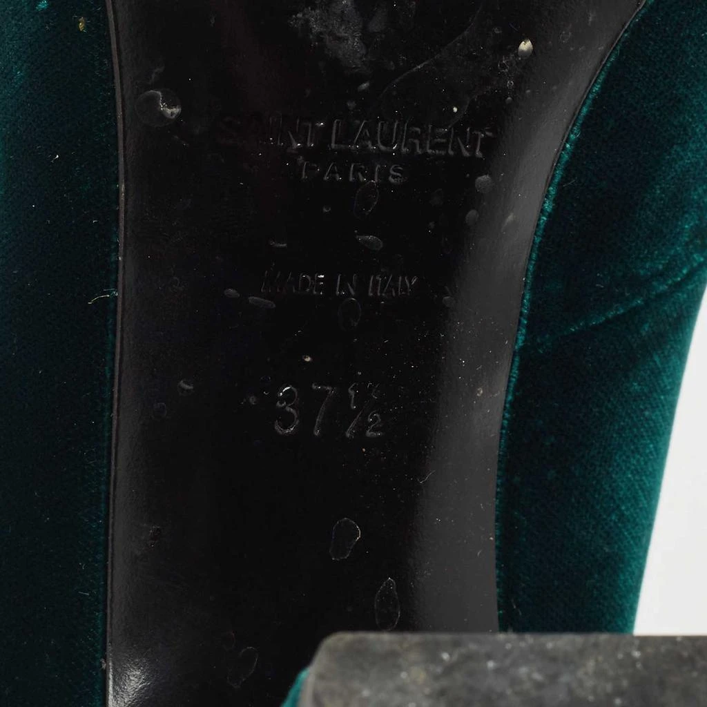 Yves Saint Laurent Saint Laurent Dark Green Velvet Loulou Open Toe Lace Up Block Heel Pumps Size 37.5 8