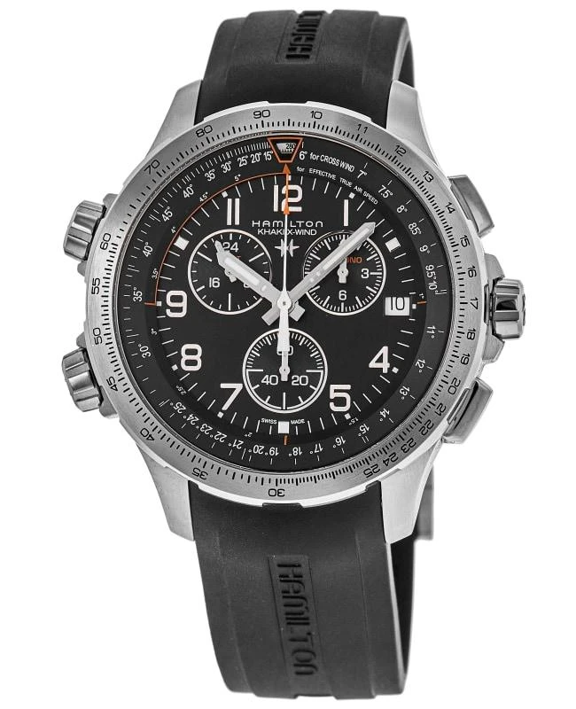 Hamilton Hamilton Khaki Aviation X-Wind GMT Chrono Quartz Black Dial Rubber Strap Men's Watch H77912335 1
