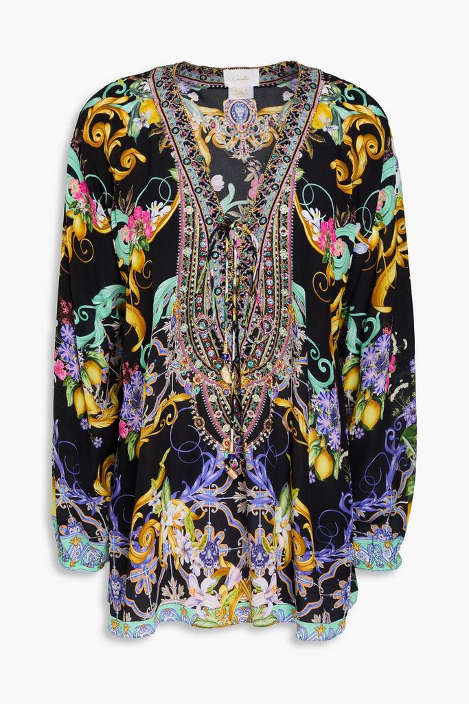 Camilla Crystal-embellished floral-print silk crepe de chine blouse